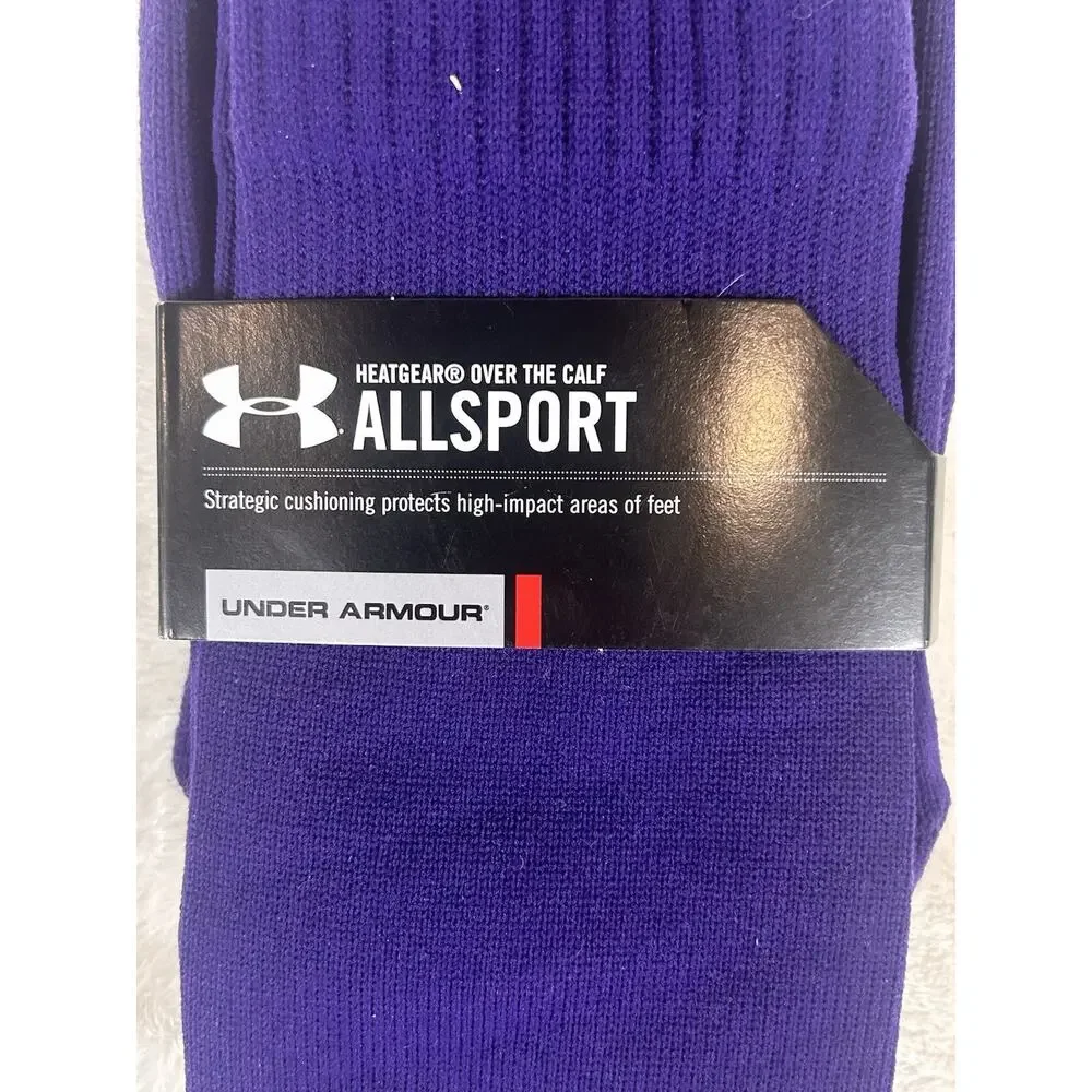 Under Armour All Sport Socks Unisex Sz L Purple HeatGear Over The Calf